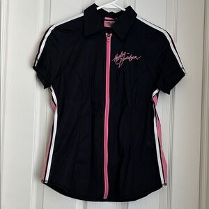Harley-Davidson Black and Pink Women's Zip-Up Top
